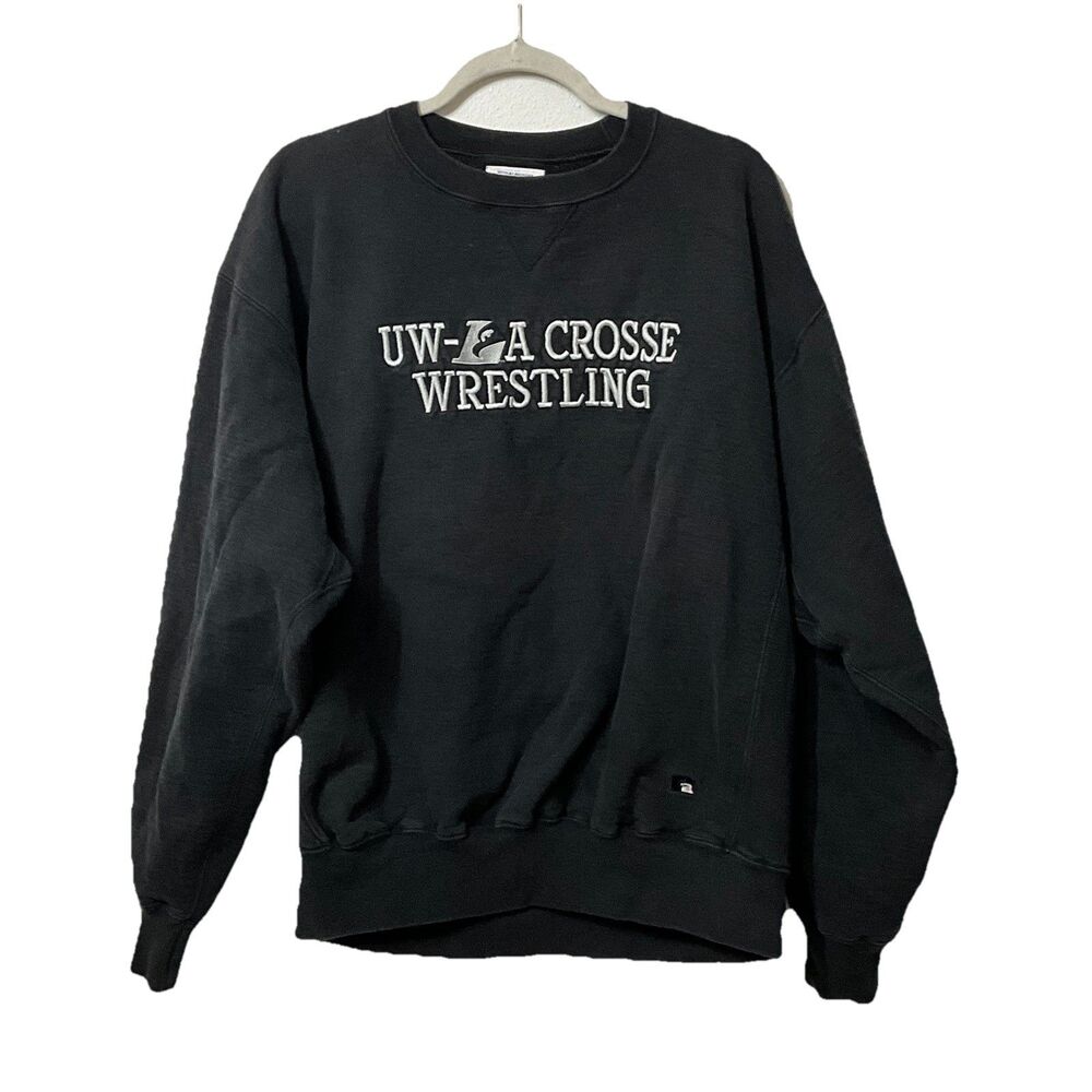 Vintage Russell Athletic Men’s 90s Black NCAA UW LaCrosse Crewneck Sweatshirt L